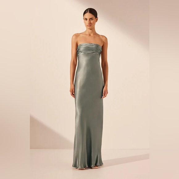 Shona Joy Dresses & Skirts - Shona Joy La Lune Strapless Ruched Bodice Maxi Dress, Sage Green - Size 4